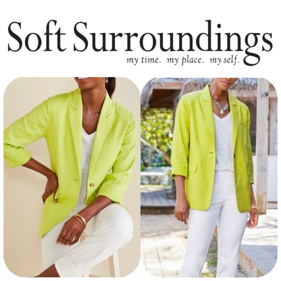 SOFT SURROUNDINGS Lime Linen Blazer Size XS LIKE NEW - Picture 1 of 11